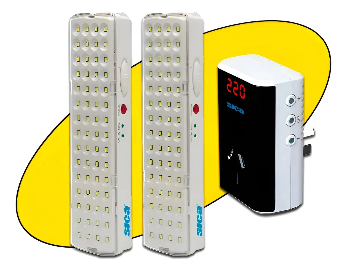 2 luzes de emergência 60 Leds + Protetor de tensão digital Sica White