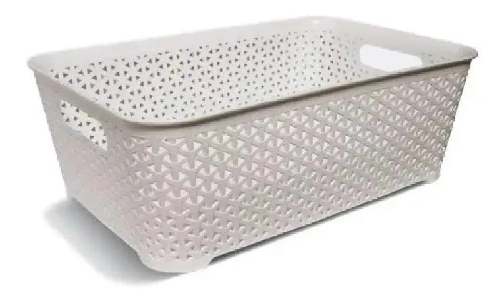 Pequena cesta retangular de vime com Colombraro branco