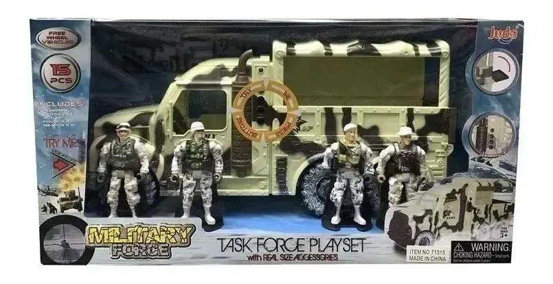 Caminhão militar com força-tarefa de luz e som + 4 figuras