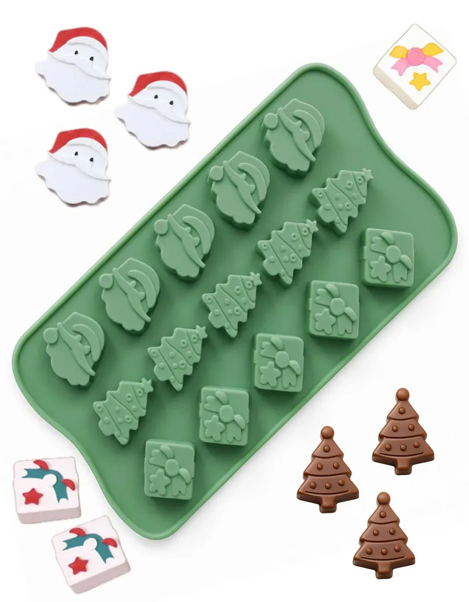 Forma De Silicone Natalina Confeitaria Chocolate Doces E Assadeira Tema Papai Noel Arvore Presentes Lefaust
