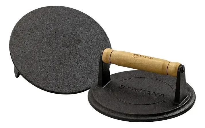 Prensador Ferro Fundido Smash Burguer Hamburguer Bife Pão Preto