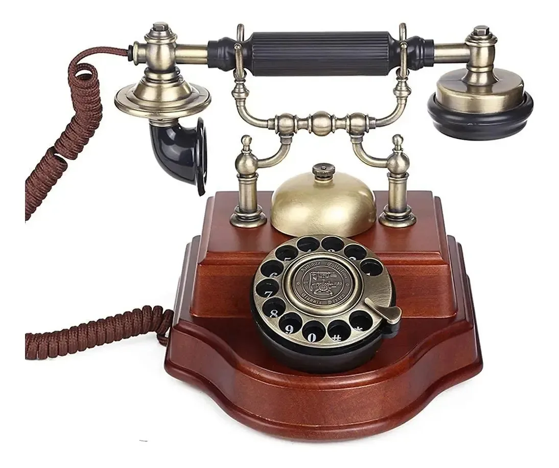 Telefone clássico antigo, telefone vintage de madeira, telefone vintage, telefone retrô, telefones com fio, aparelho de telefone com mostrador com cabo, moda dos anos 60, decoração, acessórios