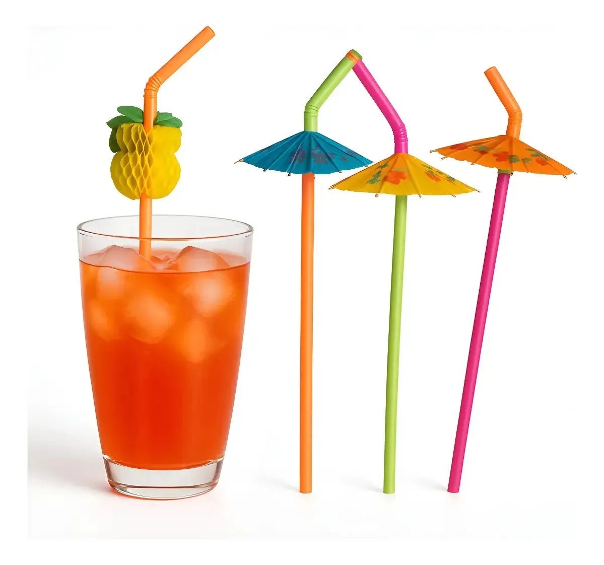 10un Canudo Decorativo Frutas E Guarda-chuva Coloridos Festa Cor Guarda Chuva