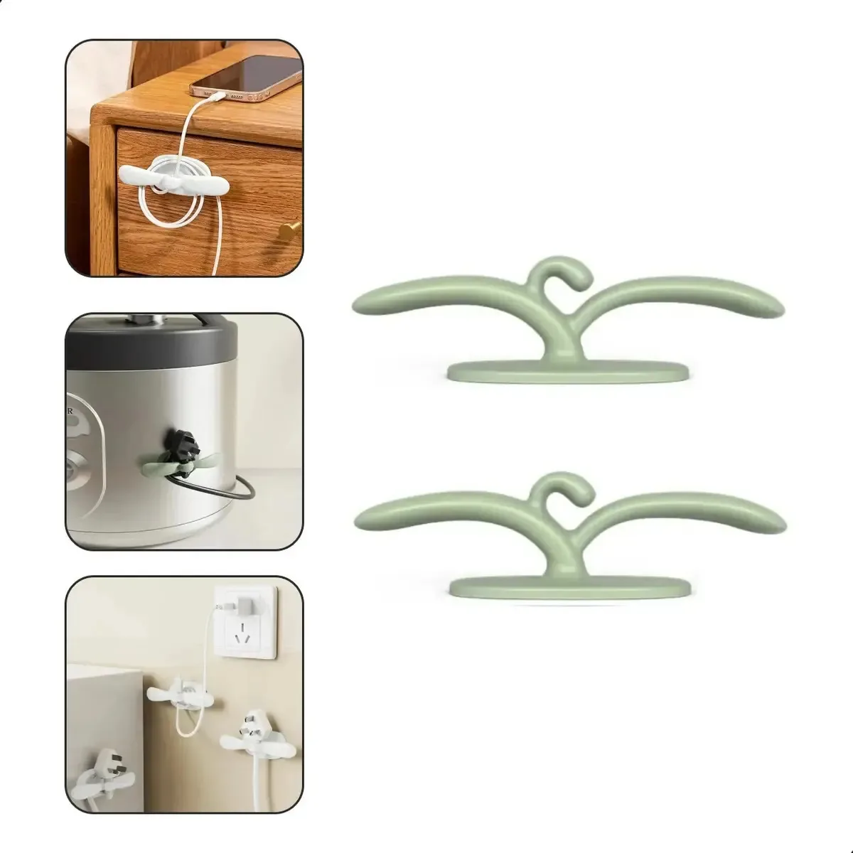 Kit 2 Organizador De Fios Enrola Passa Cabo Casa Organização Cor Verde