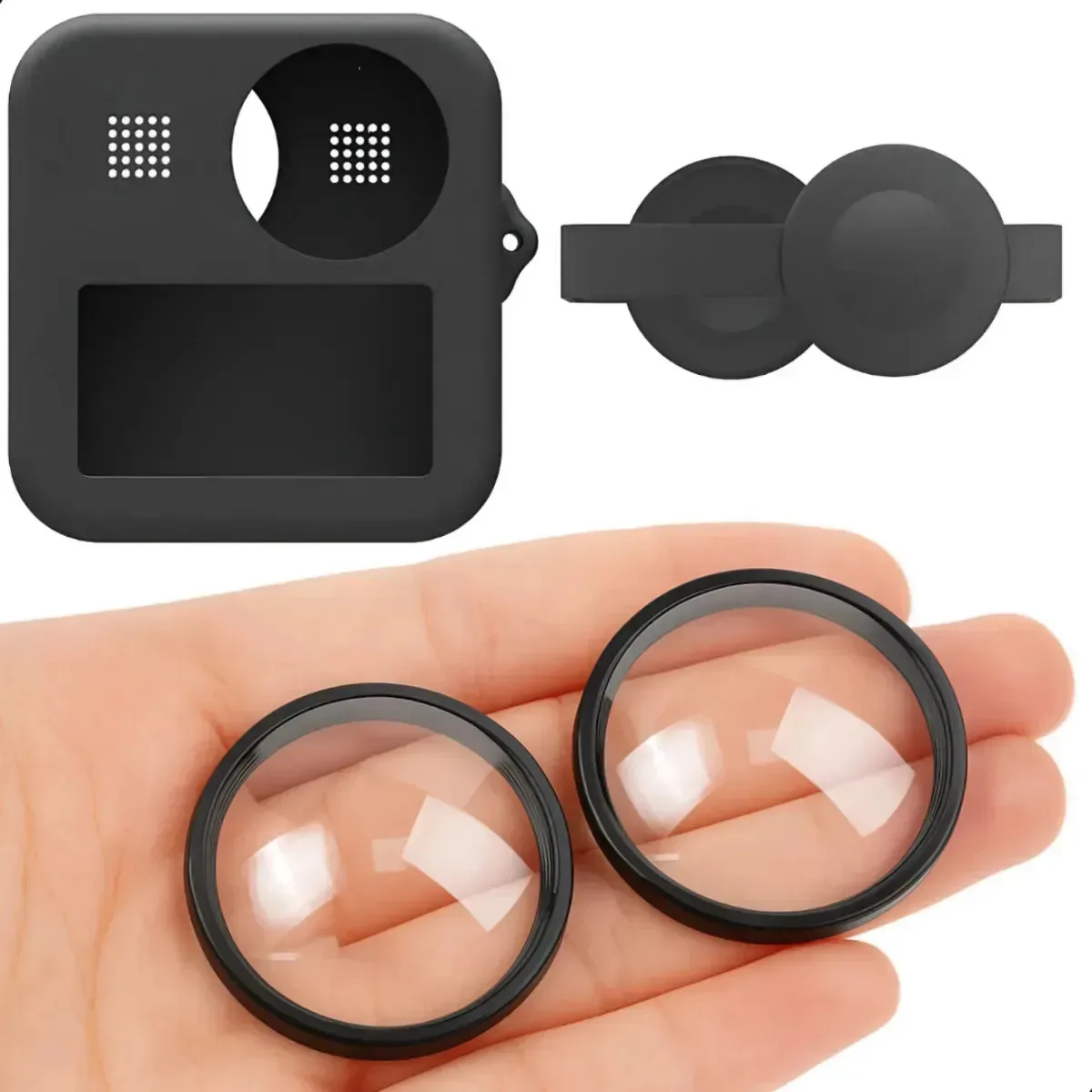 2 Lentes Proteção Riscos Para Gopro Max 360 + Capa Silicone Lente Preto