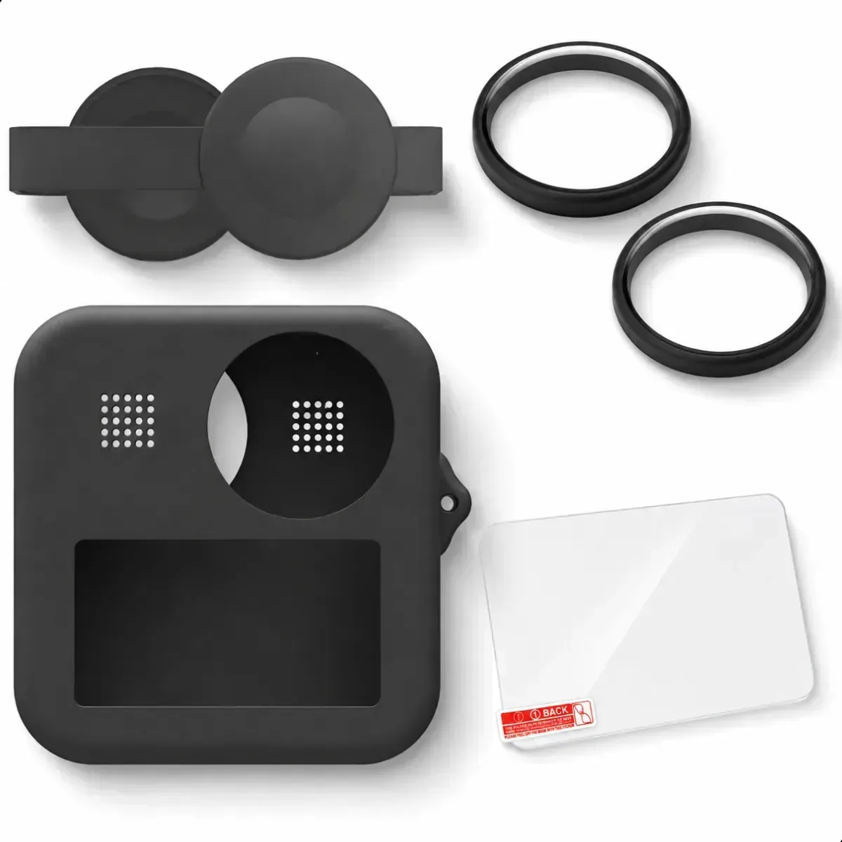 Capa Silicone Para Gopro Max 360 + 2 Lentes E Película Vidro Preto