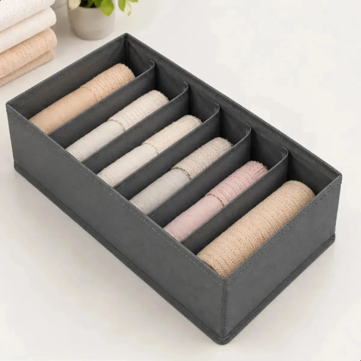 Organizador Gaveta Roupa Colmeia 6 Divisórias Dobrável 30cm Cinza