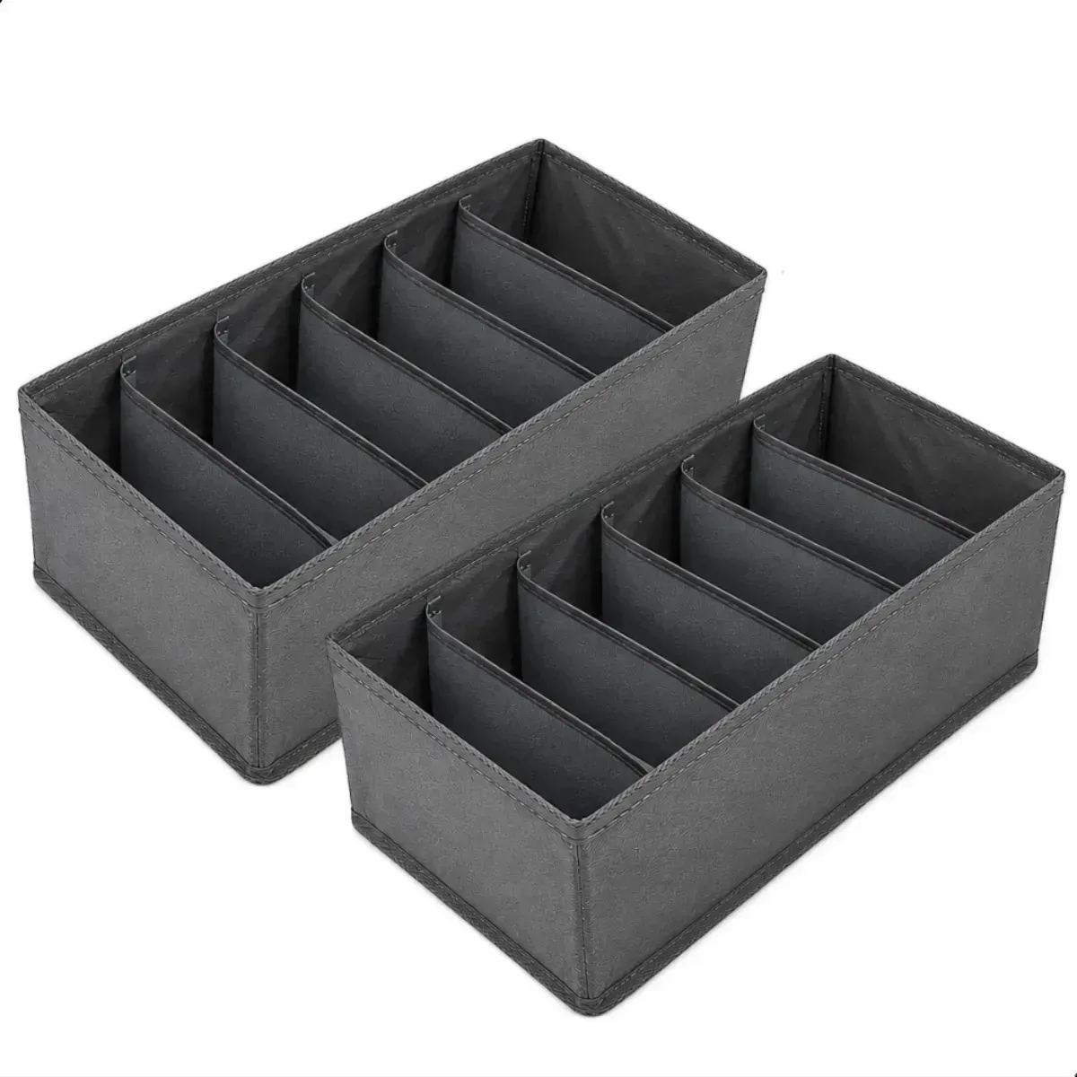 Kit 2 Organizadores Gaveta Roupa 6 Divisórias Dobrável 30cm Cinza