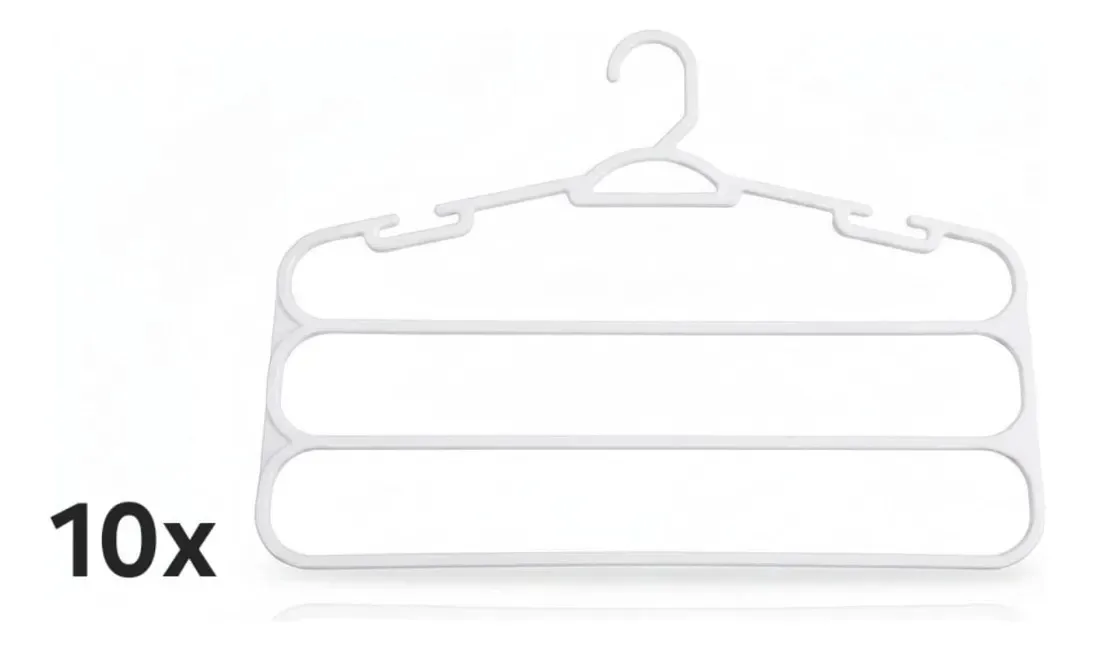 Kit 10 Cabide Branco Para Calças 3 Divisórias Reforçado