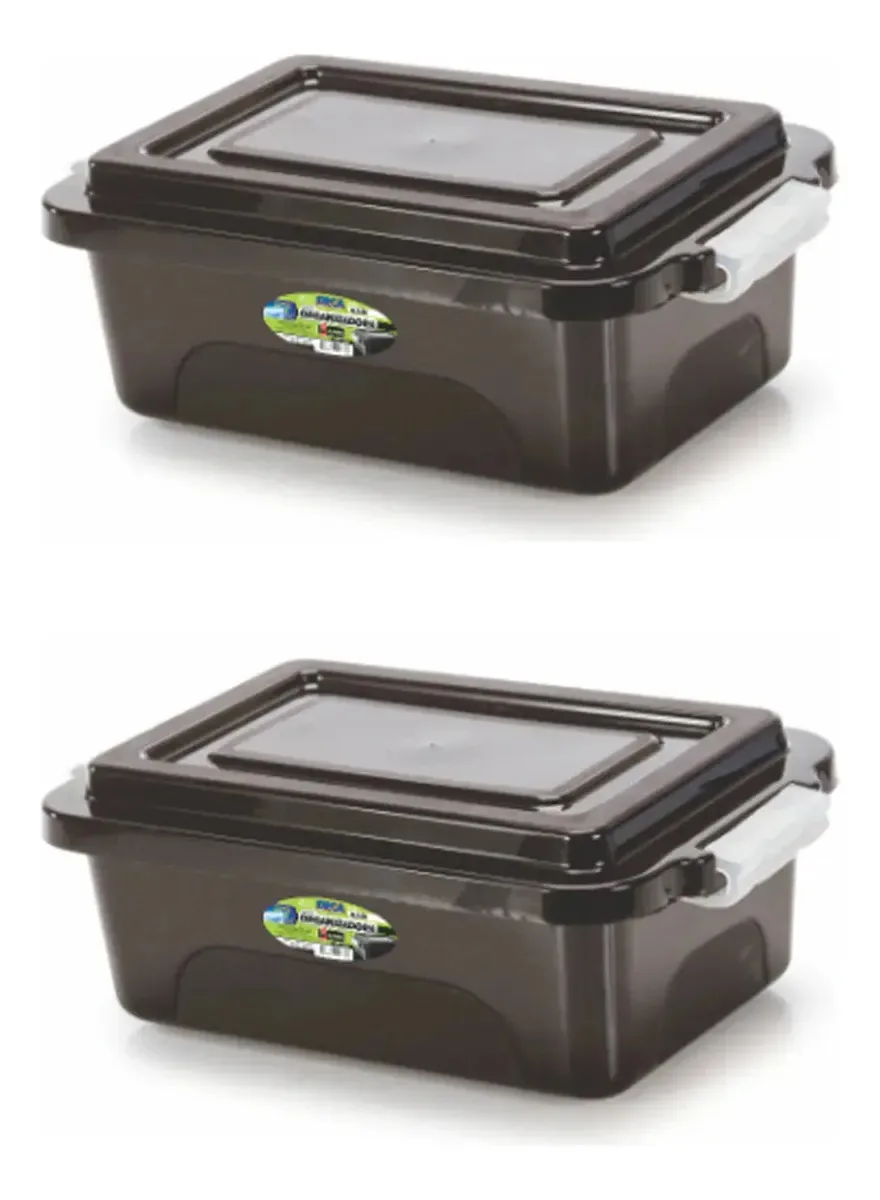 Kit 2 Caixas Organizadoras Black 5l C/ Tampa E Travas