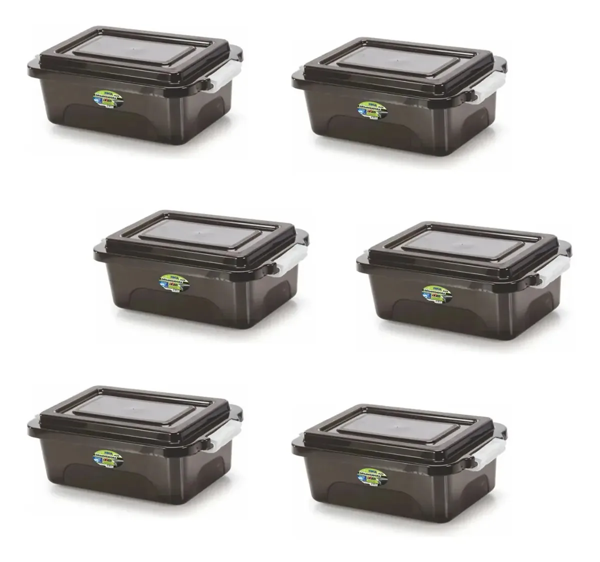 Kit 6 Caixas Organizadoras Black 17 L C/ Tampa E Travas