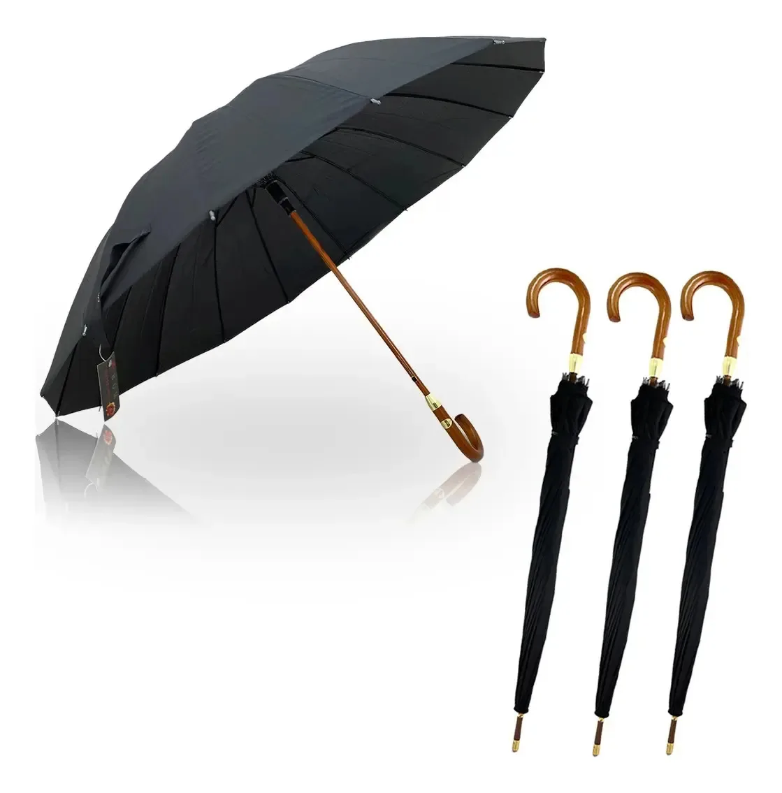 Kit 5 Guarda Chuvas Portaria Grande Automático 16 Hastes Desenho do tecido Preto Liso