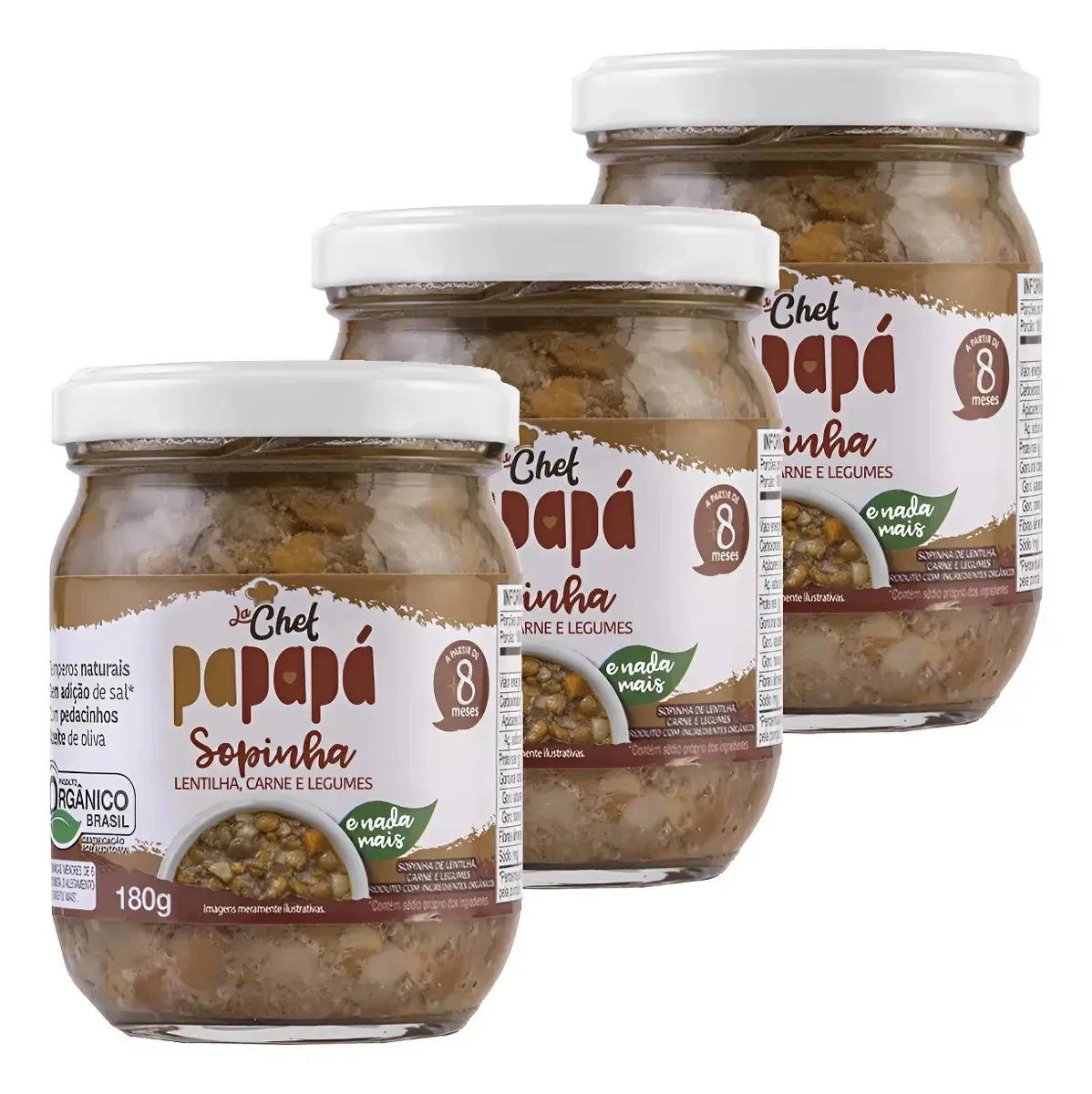 3 X Sopinha Orgânica Lentilha, Carne E Legumes 180g - Papapá