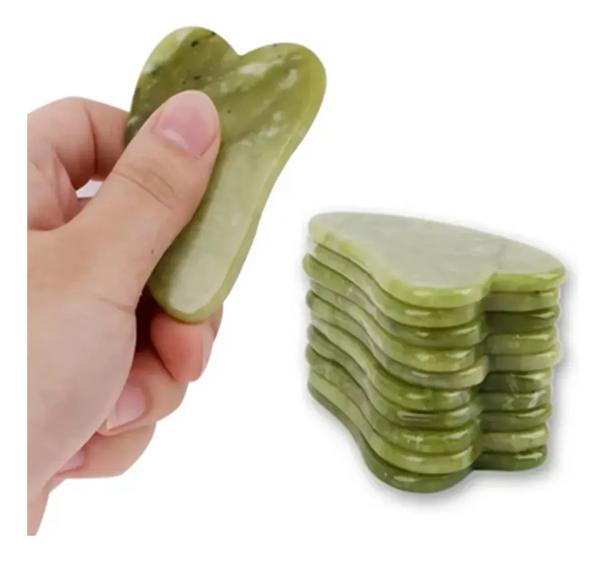 2 Placas Gua Sha Pedra Jade Natural Massageador Facial