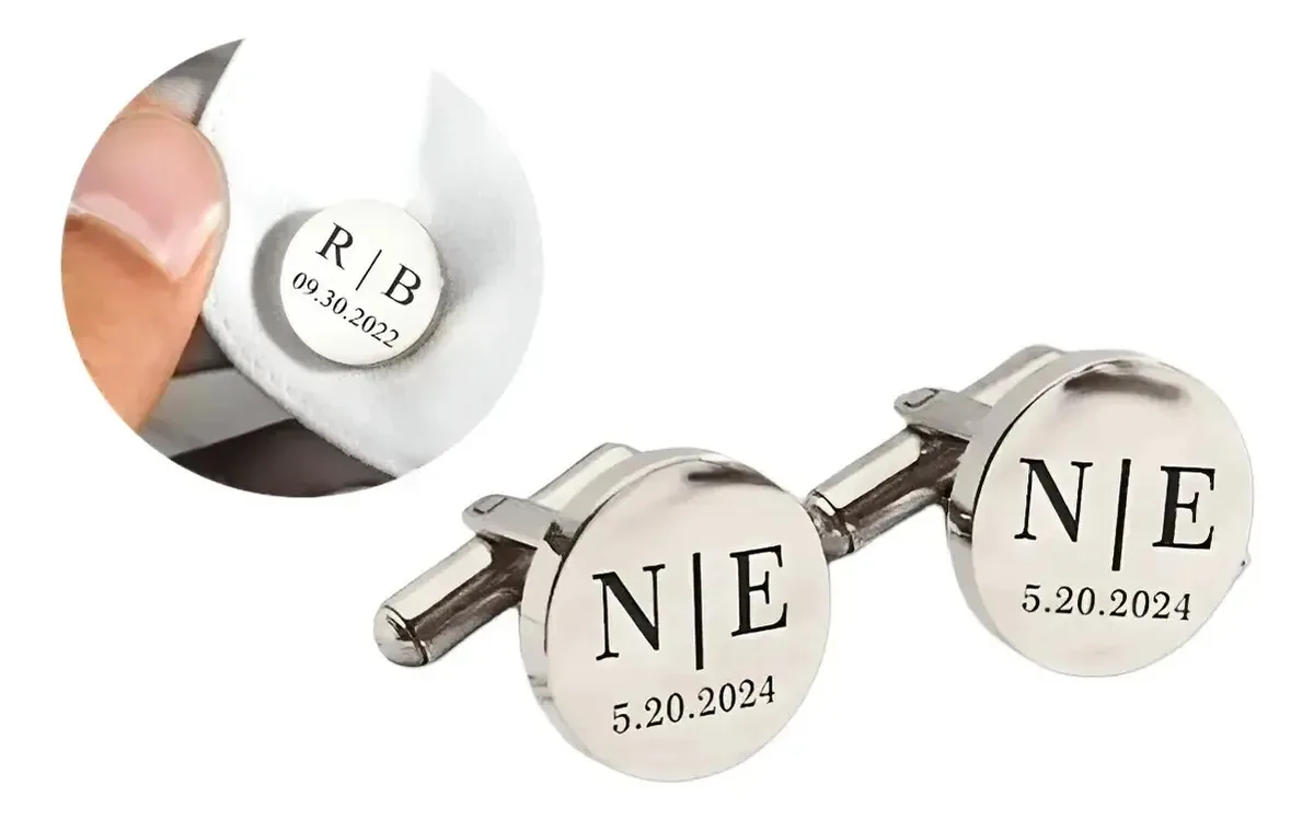 Abotoadura Masculina Luxo Personalizada Com Nome Ou Logo Prateado