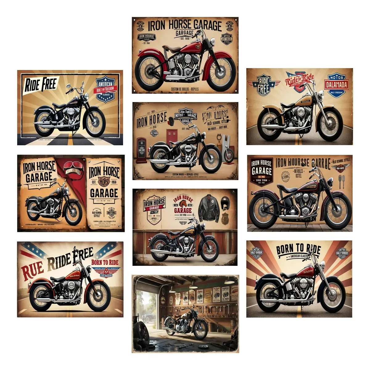 Quadros Motos Antigas Vintage Garagem Kit 10 21x15cm