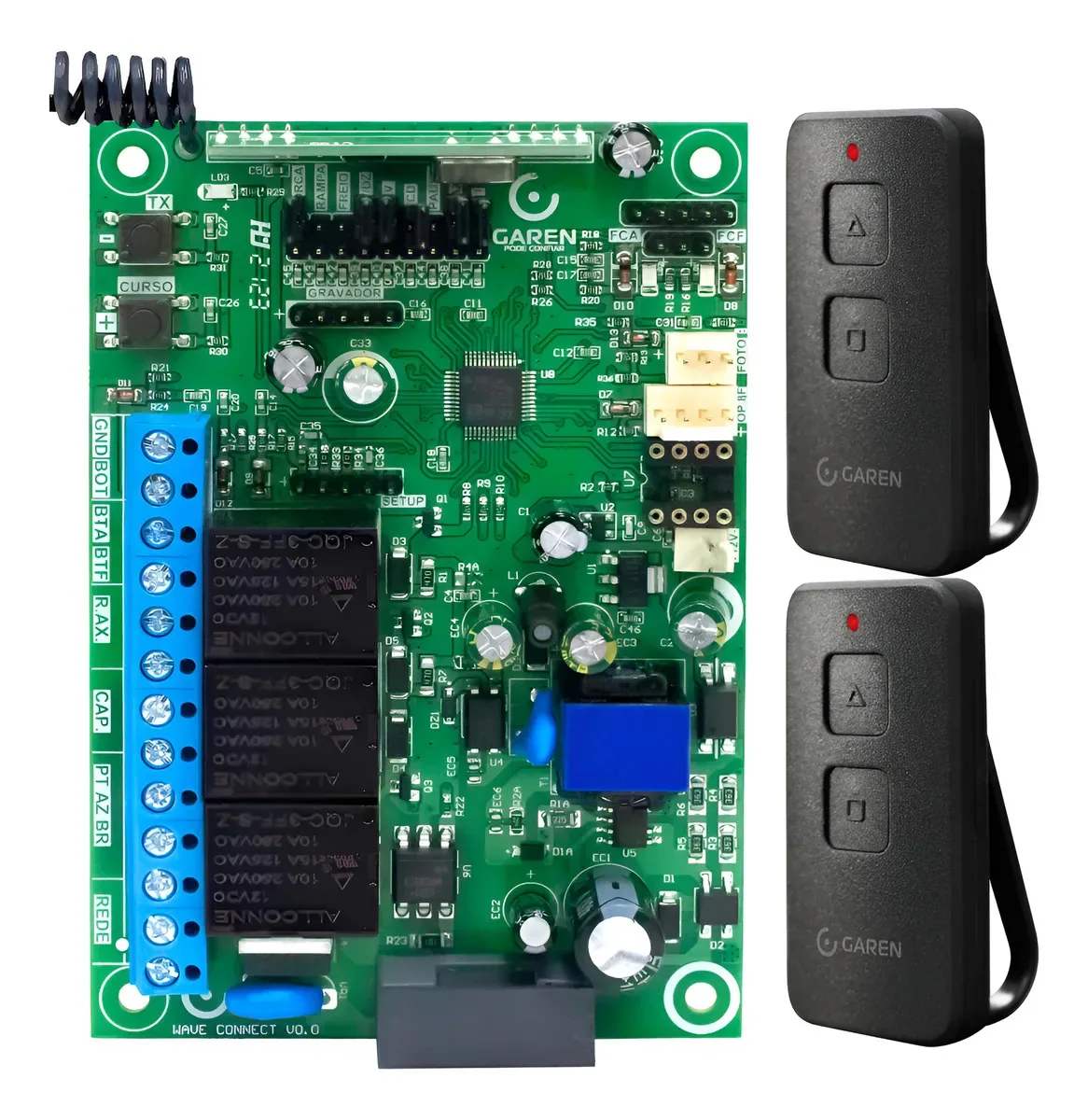 Central Placa Wave Connect 433mhz Bivolt + 2 Controles Garen Cor Verde