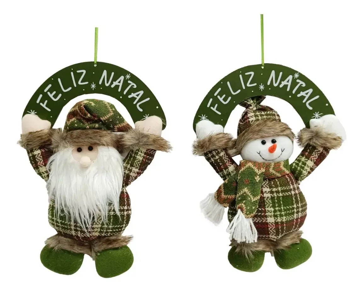 Kit 2 Guirlandas Feliz Natal Noel E Boneco De Neve 30cm Verde