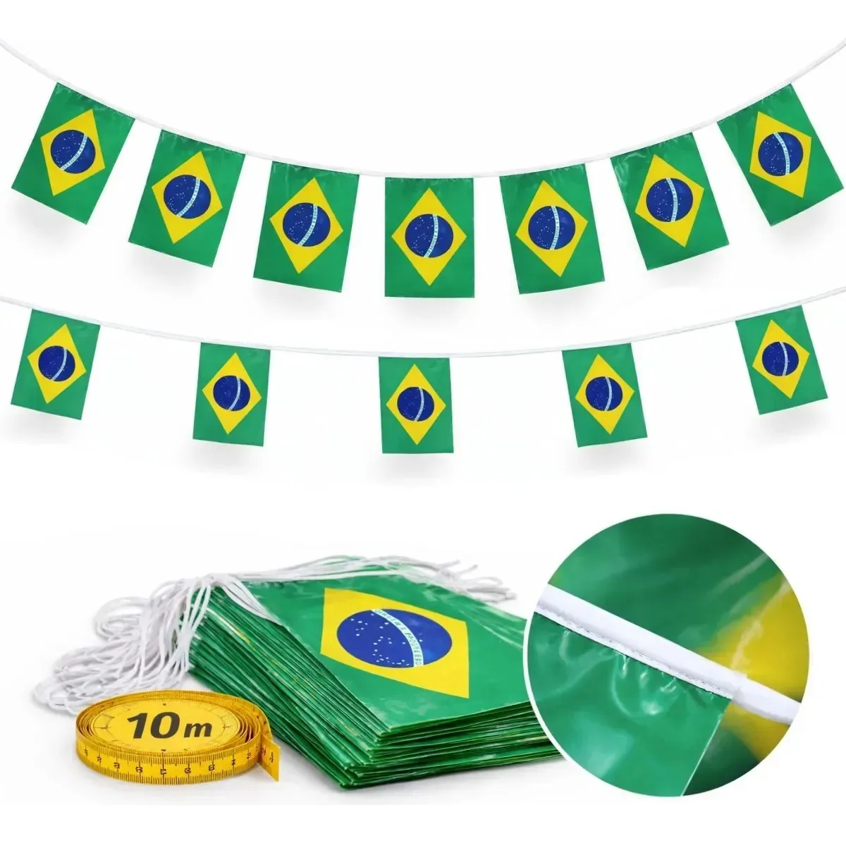 Varal Bandeirinhas Brasil 10m 21x14cm Tecido Copa Festas Bandeira Brasil Futebol Eleições