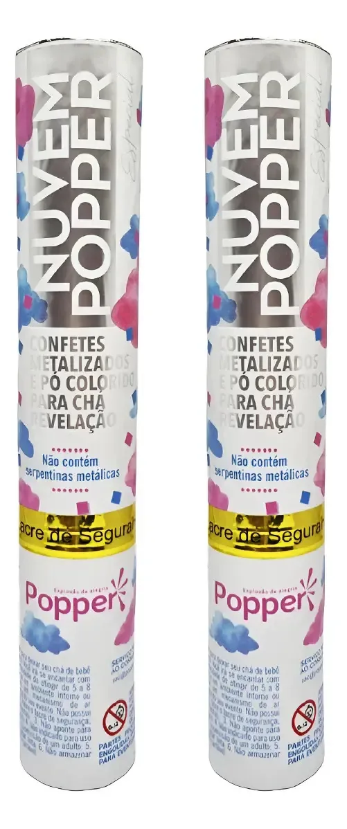 2 Lança Estoura Confete + Nuvem Revelação Rosa Menina Popper