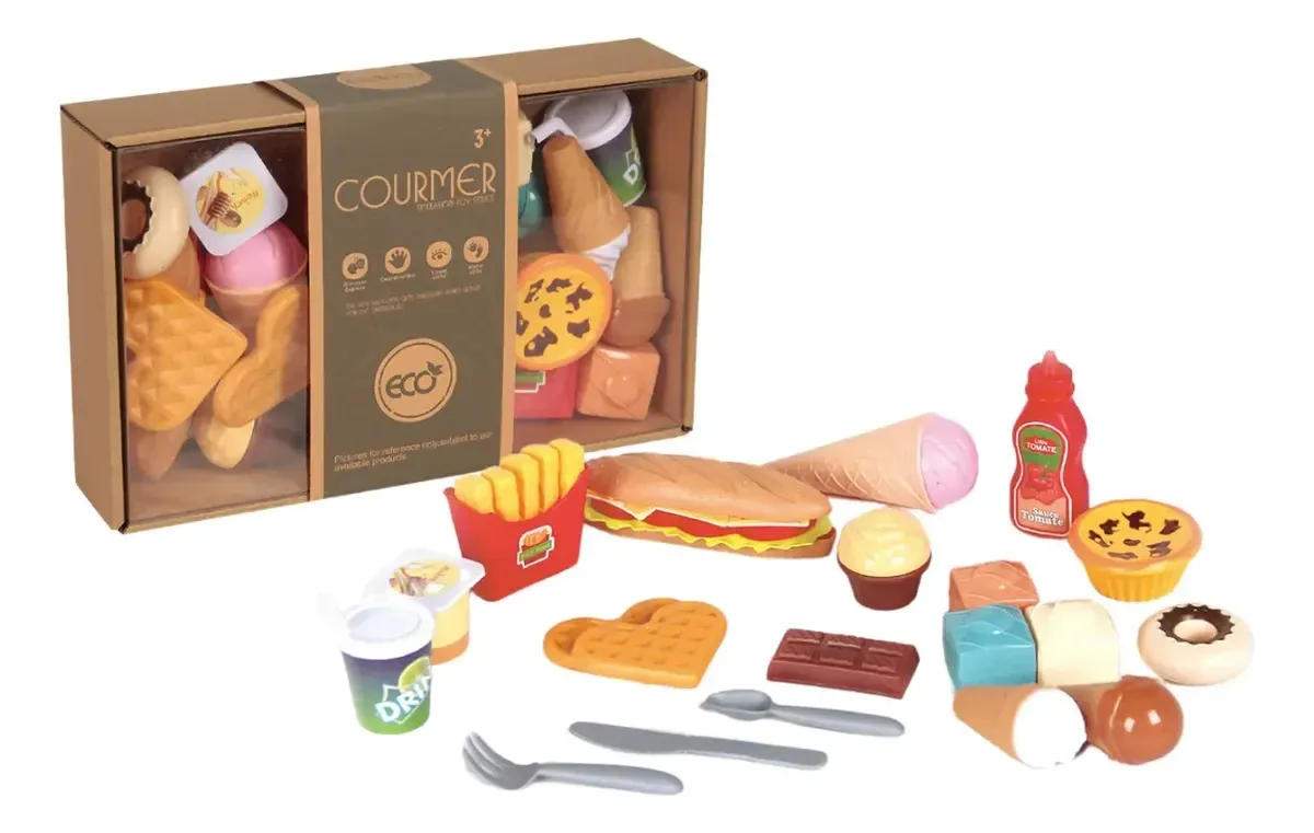 Conjunto de comida de brinquedo gourmer de 19 peças+brinquedo de 10 m