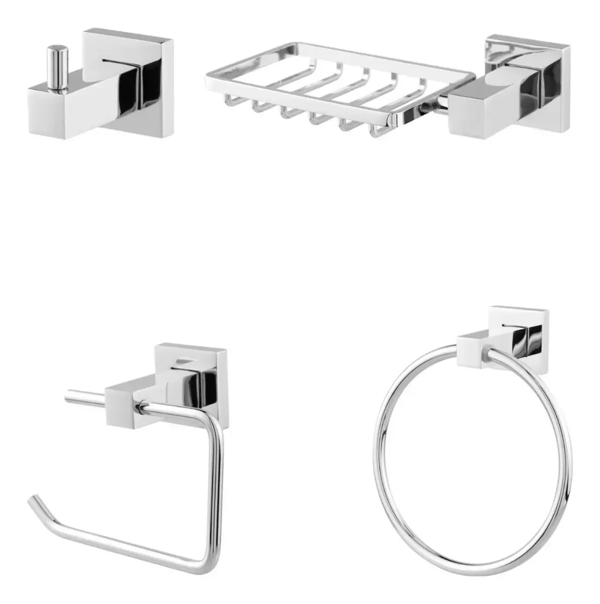 Kit Acessórios para Banheiro de Metal Luxo com 4 Peças Prateado