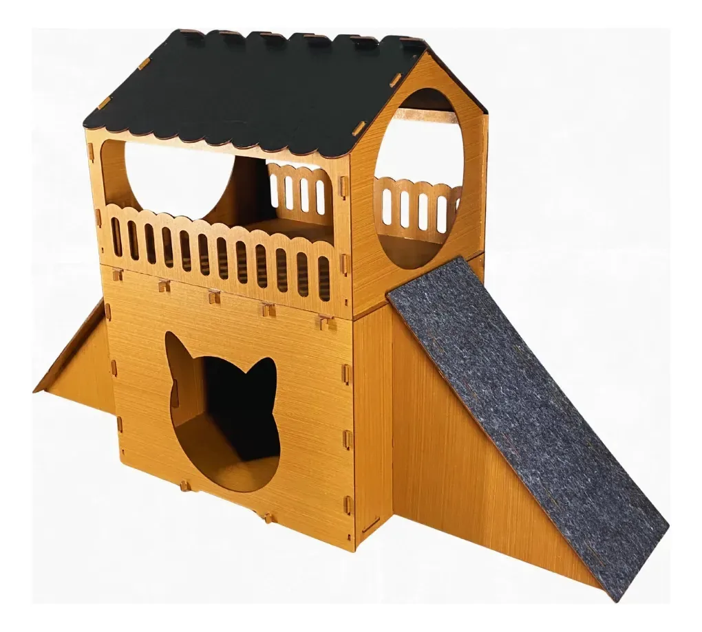 Casinha Para Gatos 2 Rampas Arranhador Refúgio Toca De Gato Marrom