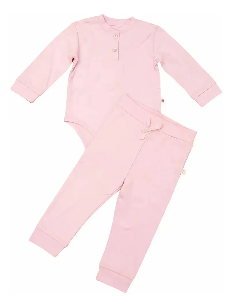Conjunto de calças e corpo rosa de manga comprida para bebês | 0 meses