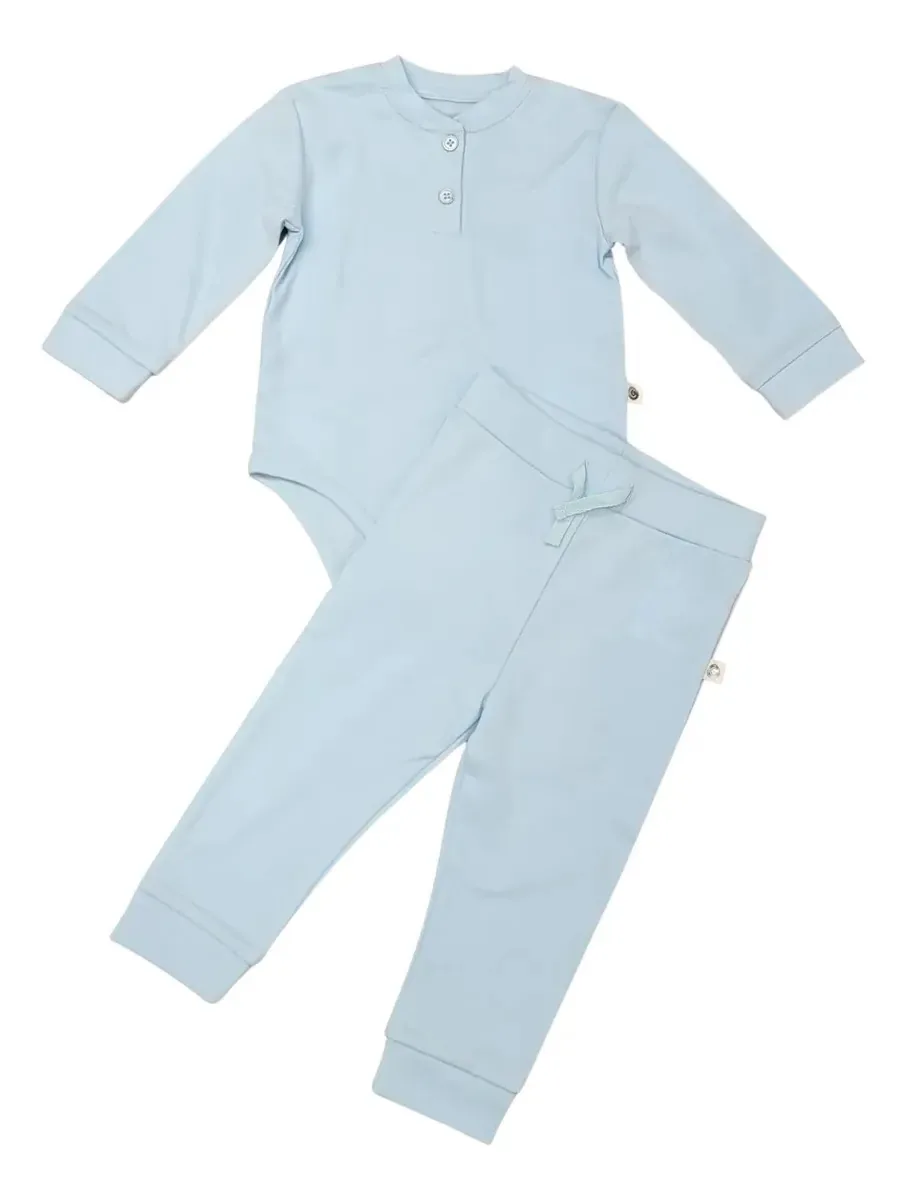 Conjunto de calças e corpo de bebê de manga comprida Celeste de 6 meses