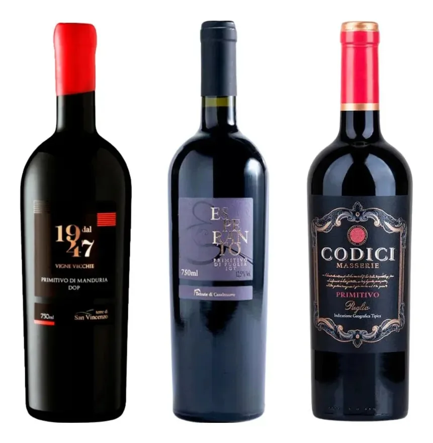 Kit 3 Vinhos Italianos Primitivo Região Da Puglia