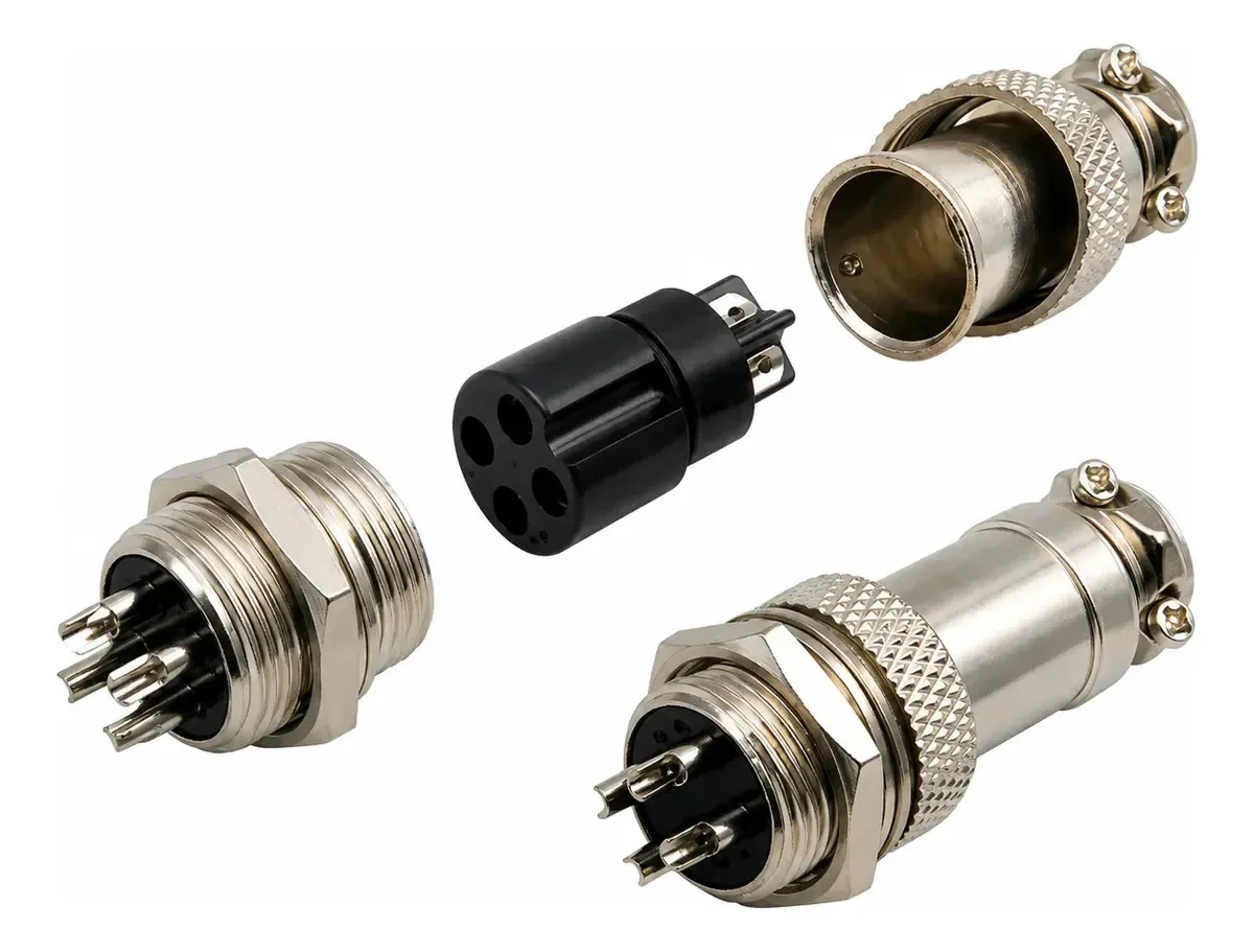 Conector Aviação GX16-5 Metálico para 5 Pinos Com Tampa