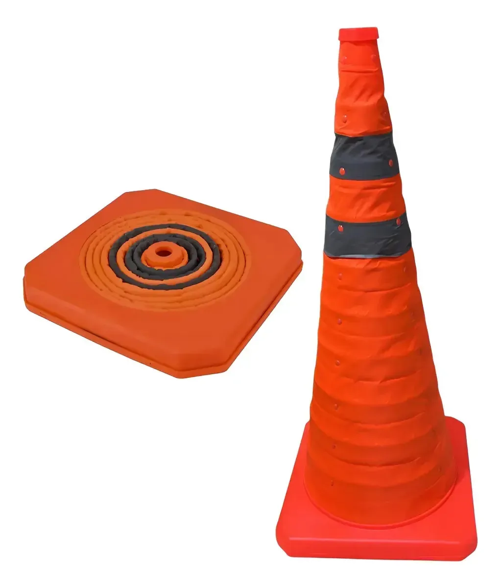 Cone de Sinalização Retrátil Portátil Flexível com Fitas Refletivas Laranja