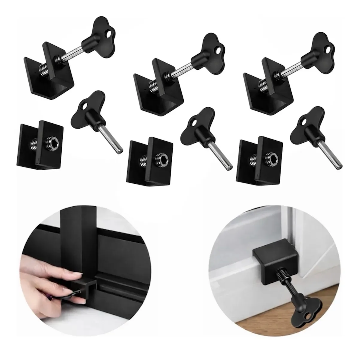 Kit 6 Travas Segurança Proteção Infantil Porta Janela Correr Preto