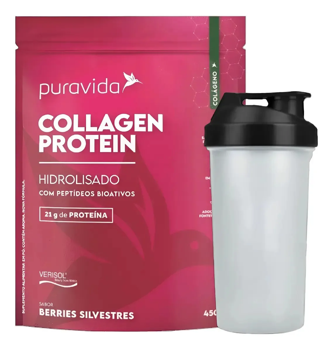 Collagen Protein Berries 450g Coqueteleira - Puravida Frutas Vermelhas Frutas Vermelhas