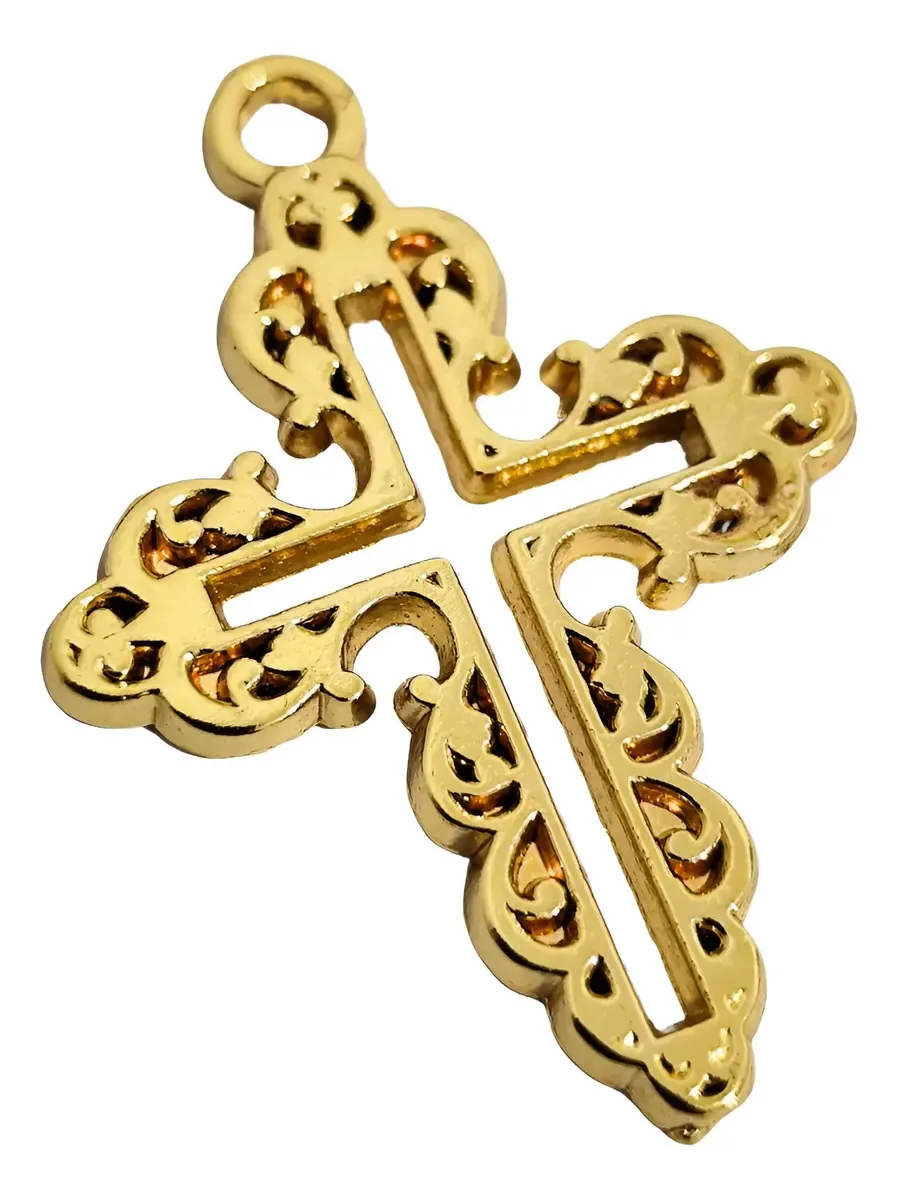10 Pingentes Crucifixos De Metal Banho Dourado Flash Ouro Dourado