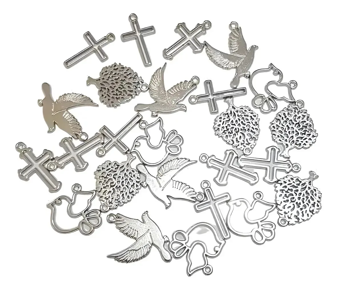 25 Pingentes Religiosos Sortidos P/ Montagem De Artesanatos Cor Kit Niquel