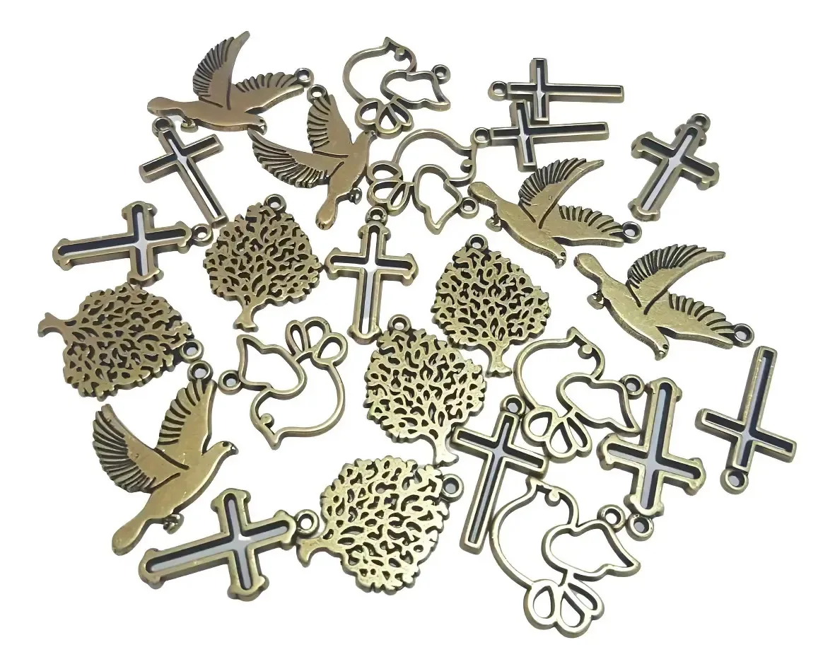 25 Pingentes Religiosos Sortidos P/ Montagem De Artesanatos Cor Kit Ouro Velho