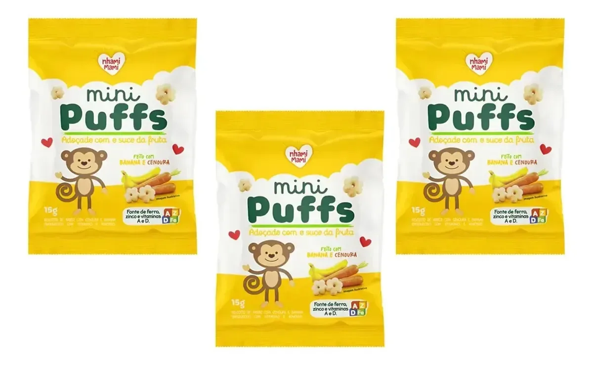 Mini Puffs Snacks Banana E Cenoura Nhami Mami 3un X 15g