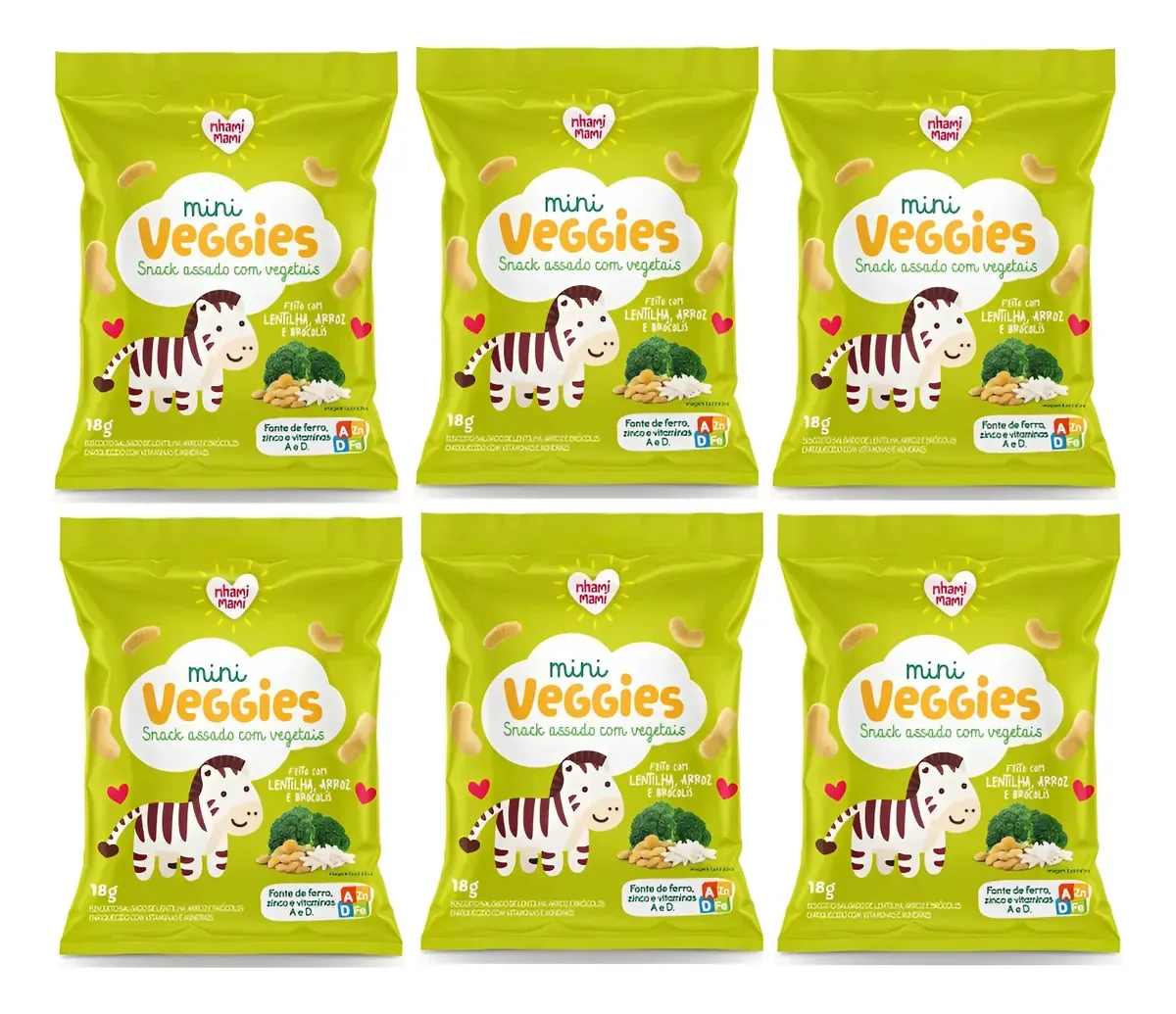 Mini Veggies Snacks Lentilha E Brocolis Nhami Mami 6un X 18g