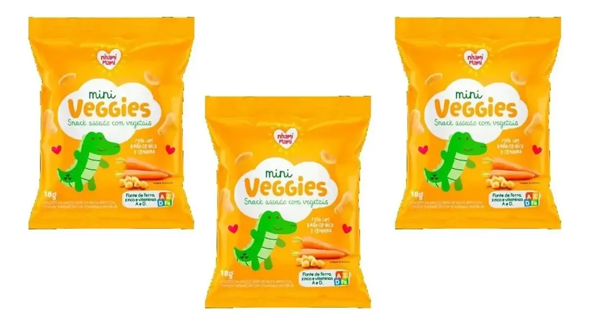 Mini Veggies Snacks Grão De Bico E Cenoura Nhami Mami 3x18g