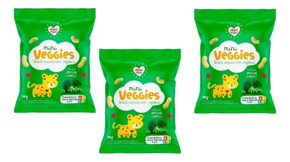 Mini Veggies Snacks Ervilha E Brócolis Nhami Mami 3un X 18g