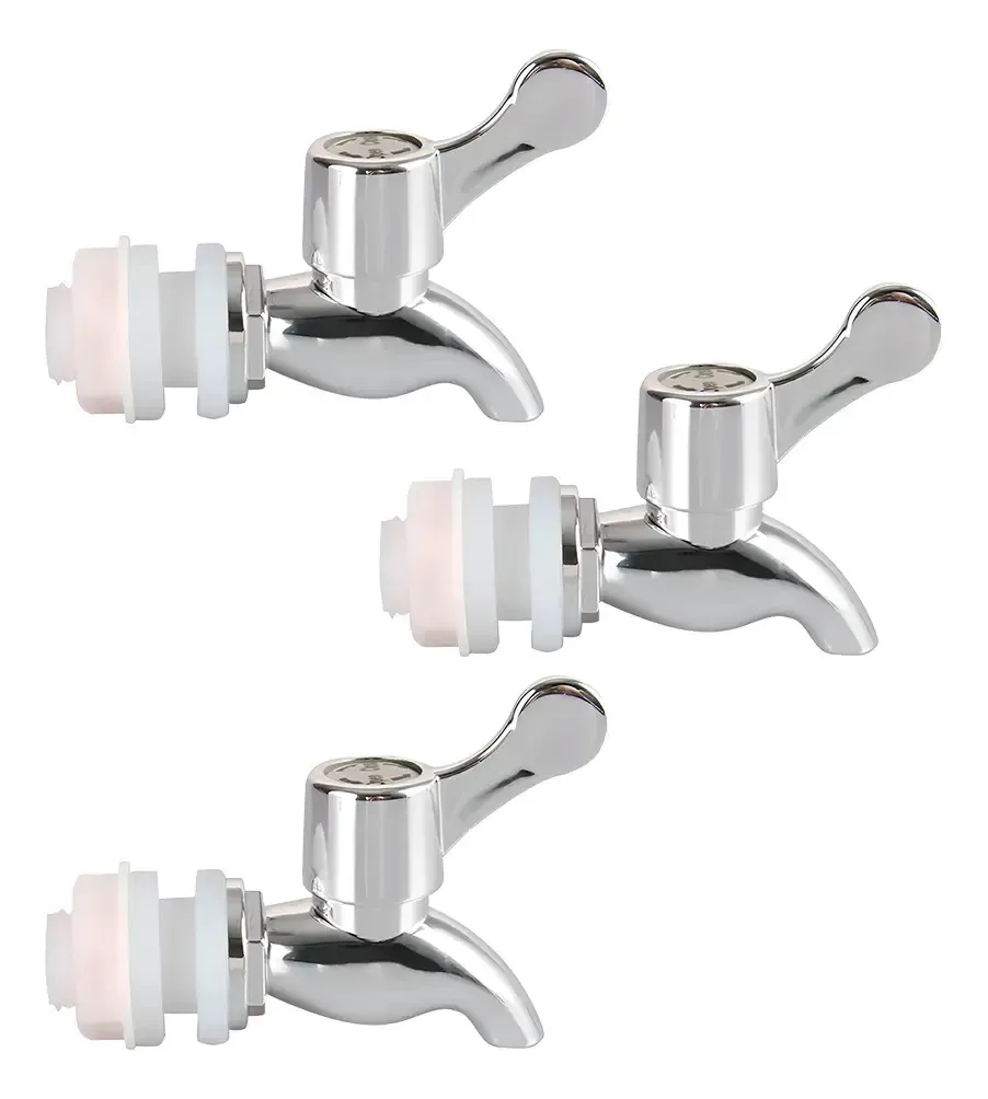 Kit 3 Torneiras P/ Dispenser Suqueira Plástico Prata