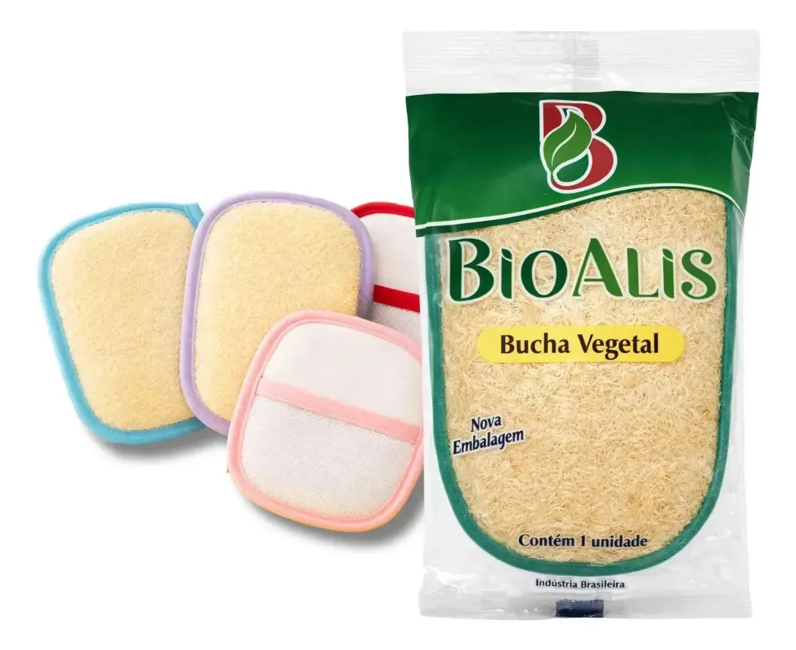 10 Esponja Bucha Vegetal Natural Bioalis Banho Esfoliação Sortida Com Alça