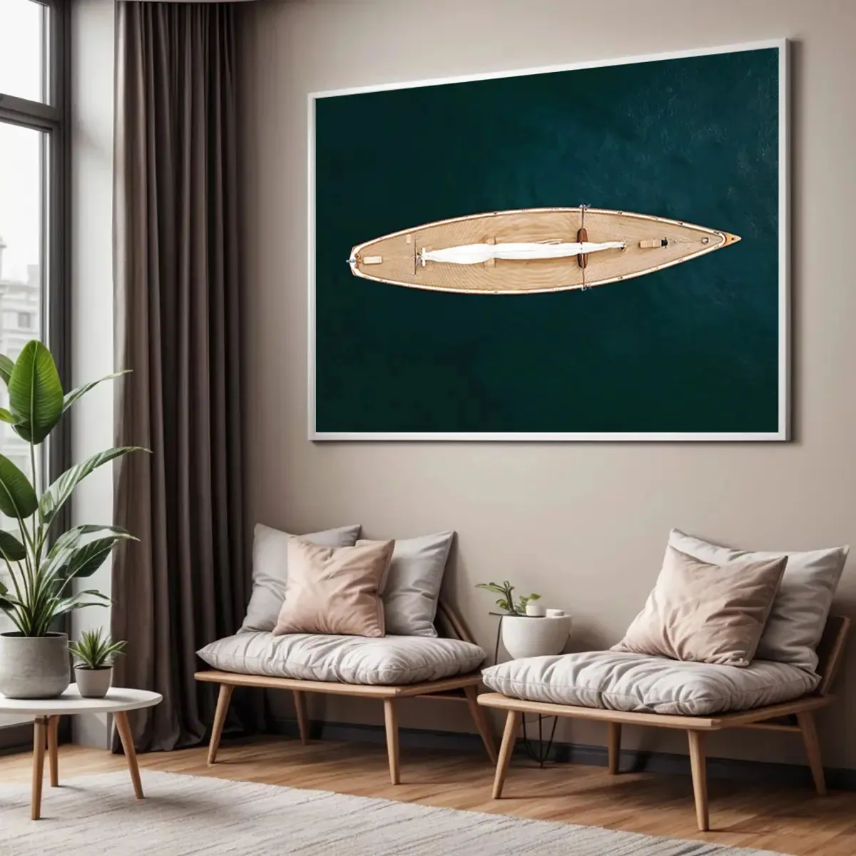 Quadro Moldura Decorativo 40x60 Veleiro Minimalista Sala Cor Colorido Armação Moldura Branca