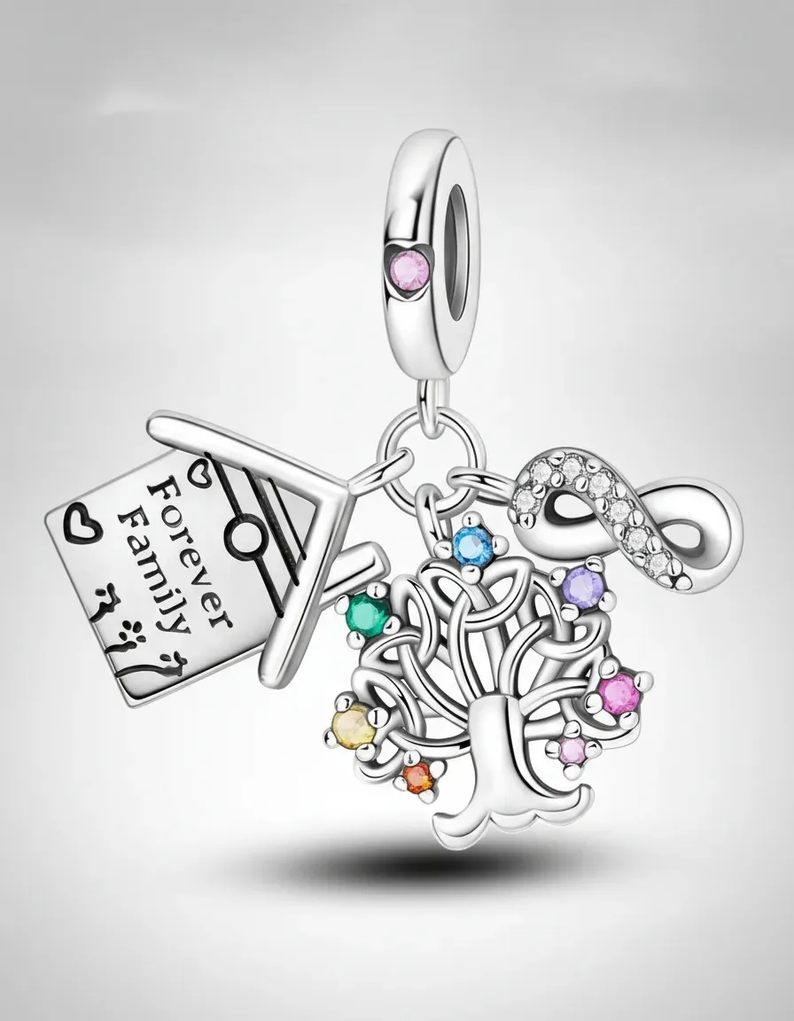 Pingente Charms para pulseira Family Tree Life Silver Colar