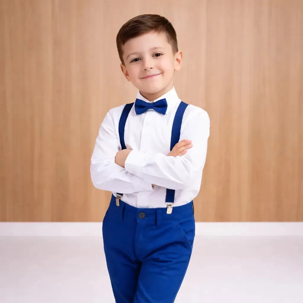 Roupa Social Camisa Calça Com Suspensorio Gravata Borboleta Azul Royal 6