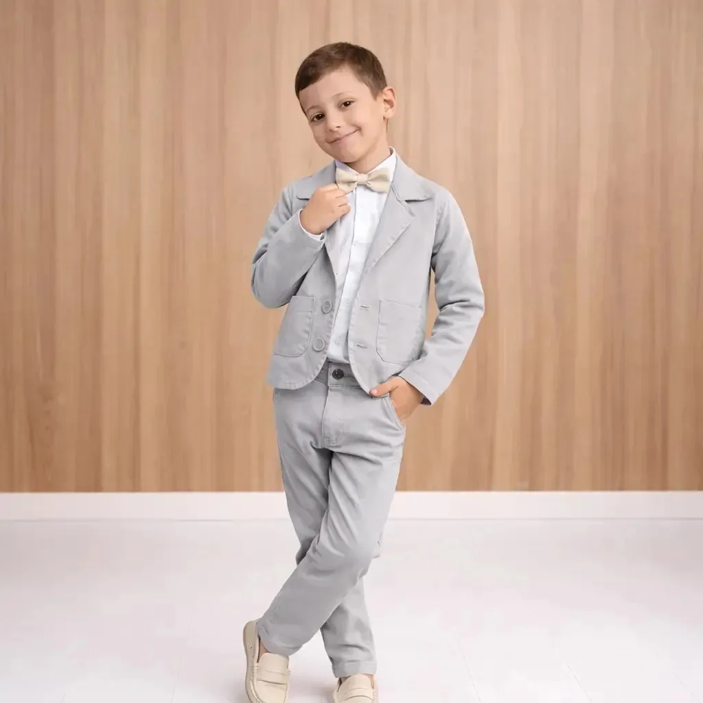 Roupa Batizado Casamento Menino Blazer E Calça Cinza Enviojá Tamanho 14