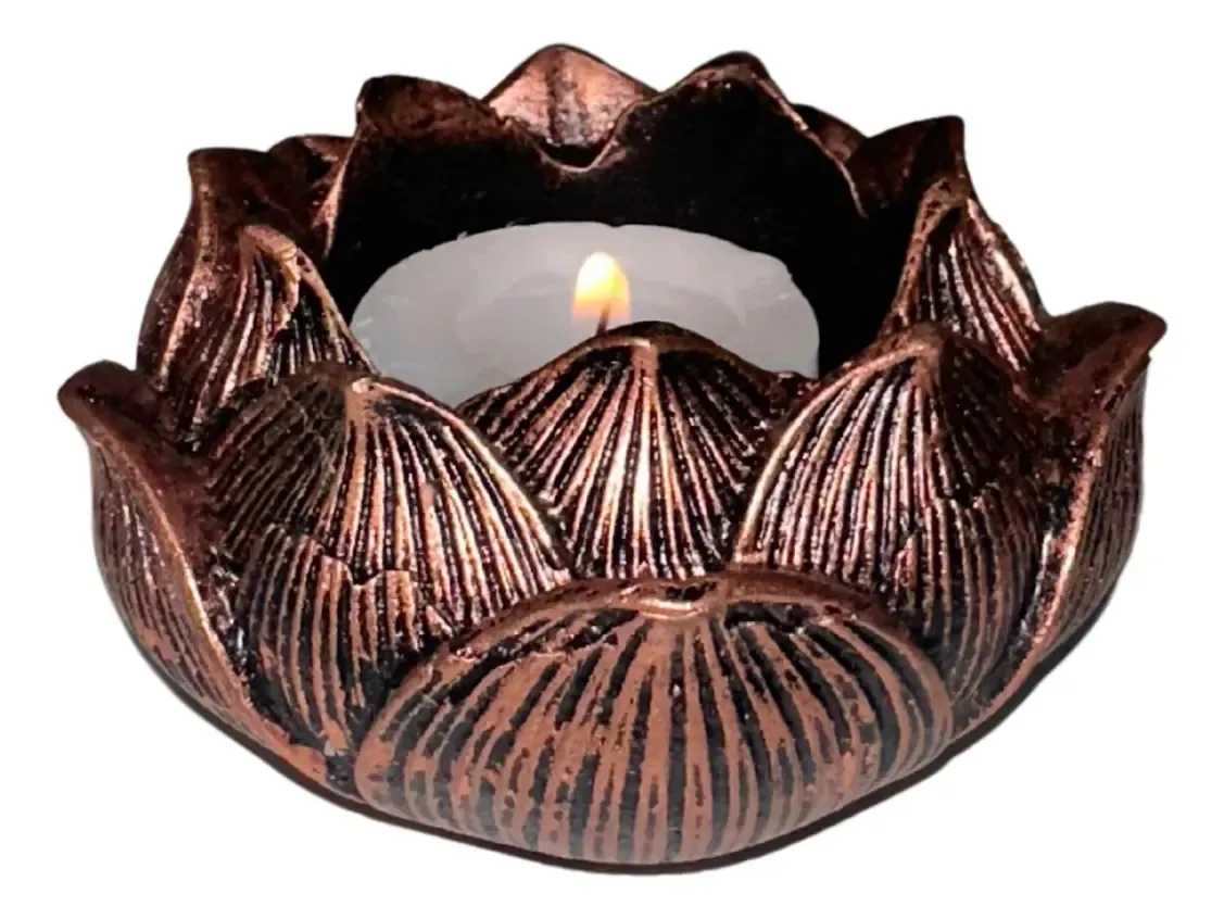 Incensario Porta Incenso E Vela Folha Grande Bronze Resina