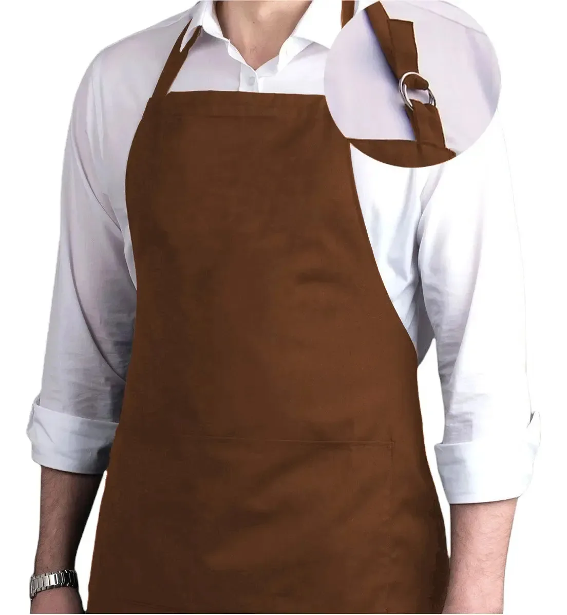 Kit 2 Aventais Brim C/ Bolso Churrasqueiro Chef Garçon Cor Marrom