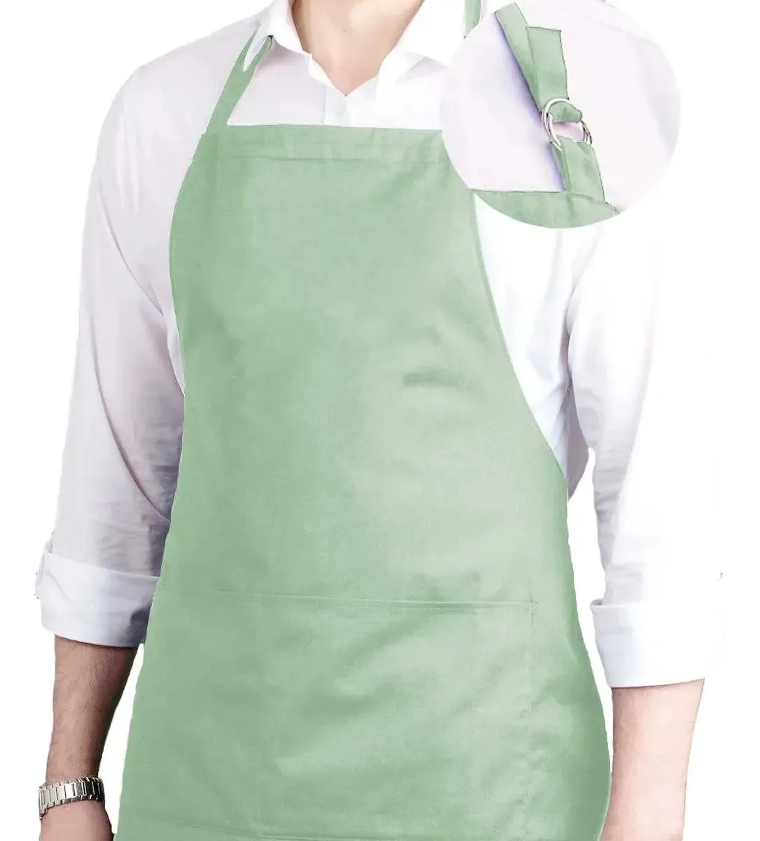 Kit 2 Aventais Brim C/ Bolso Churrasqueiro Chef Garçon Cor Verde-claro